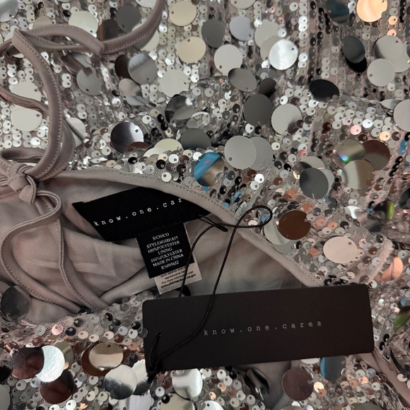 Know One Cares Silver Sequin Halter Neck Mini Dress - Picture 4 of 5